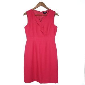 Tahari Arthur S. Levine Red Linen Ruffle Trim Sleeveless Sheath Dress Si…